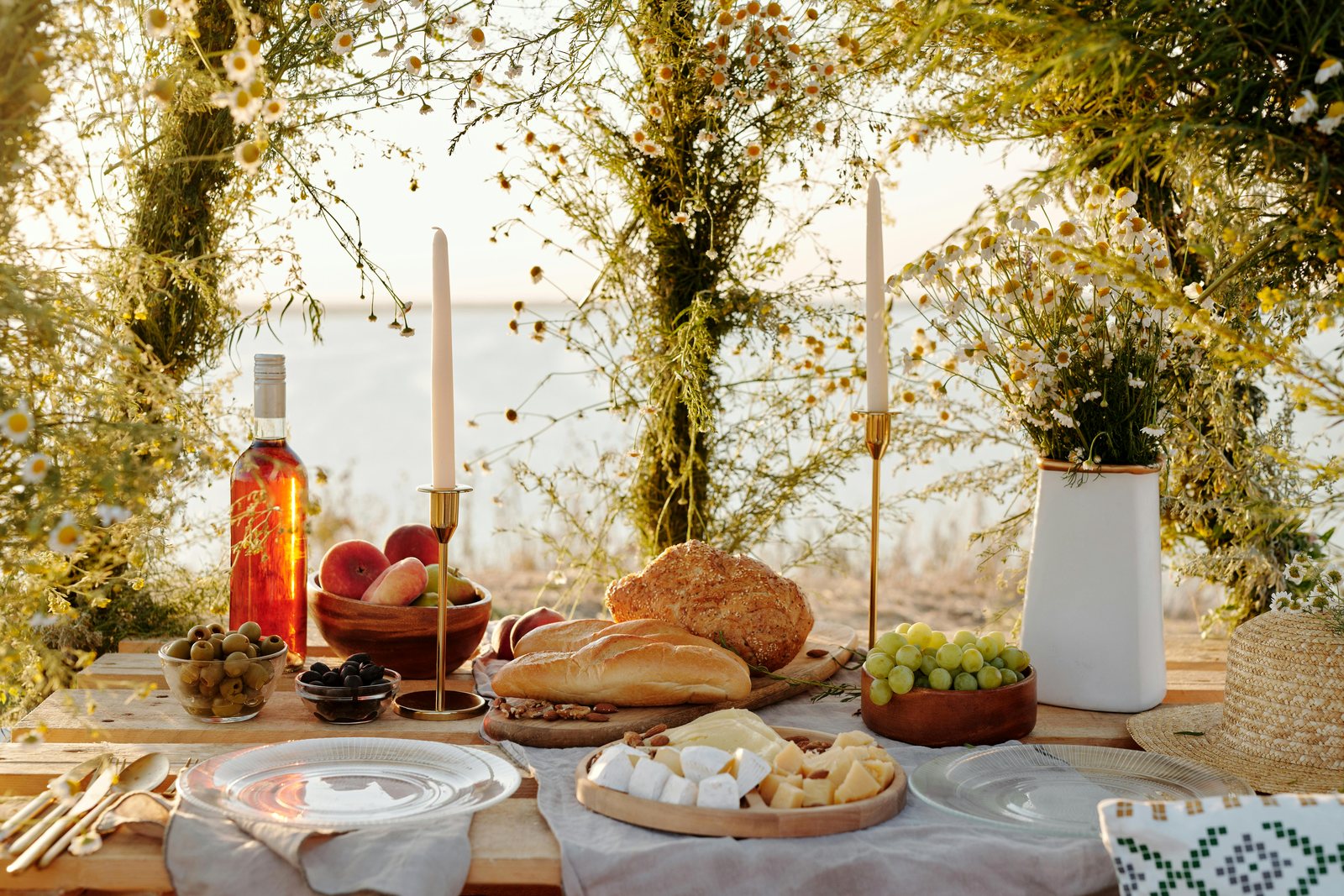 A Mediterranean table laid at dusk